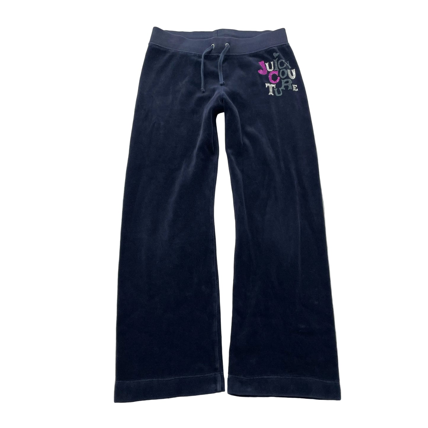 Juicy Couture Women's Navy Velour Flared Track Pant Graphic Logo Preppy Size 10