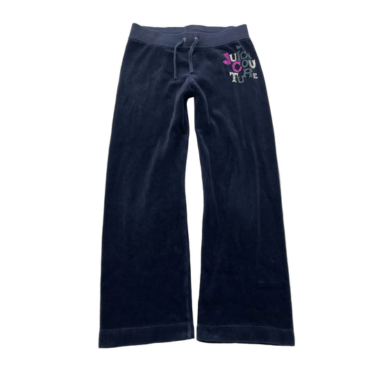 Juicy Couture Women's Navy Velour Flared Track Pant Graphic Logo Preppy Size 10