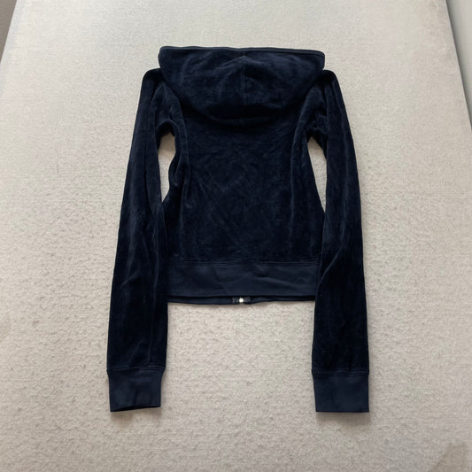 Vintage Juicy Couture Womens Navy Blue Full Zip Hoodie Loungewear Pockets Size S