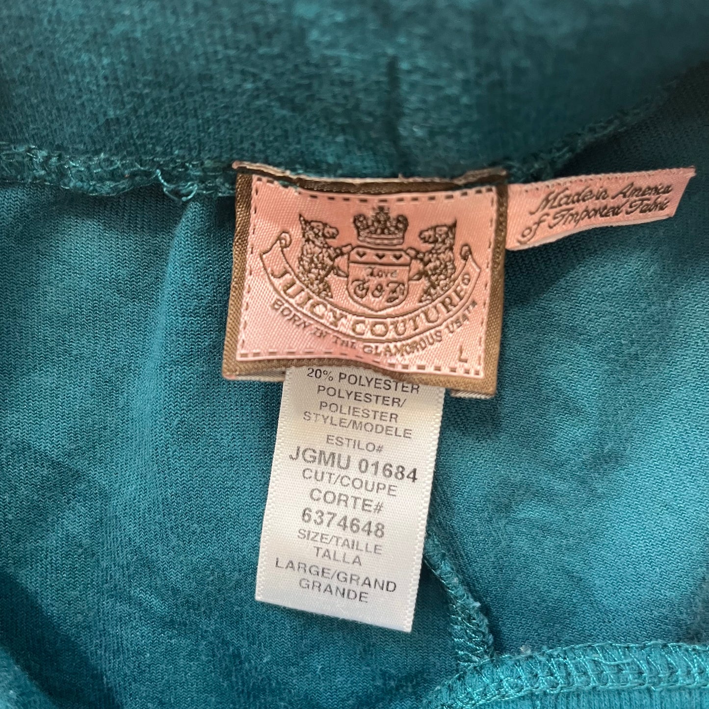 Vintage Juicy Couture Women Teal Blue Flared Leg Track Pant Drawstring Size L