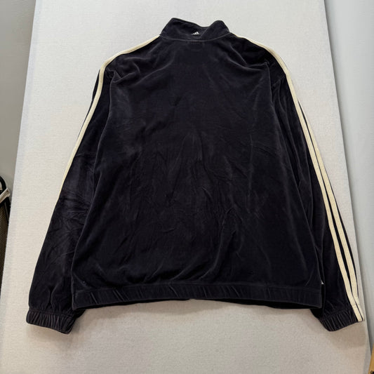 Adidas Black Track Jacket Three-Stripe Sleeves Zippered Pockets Size XL