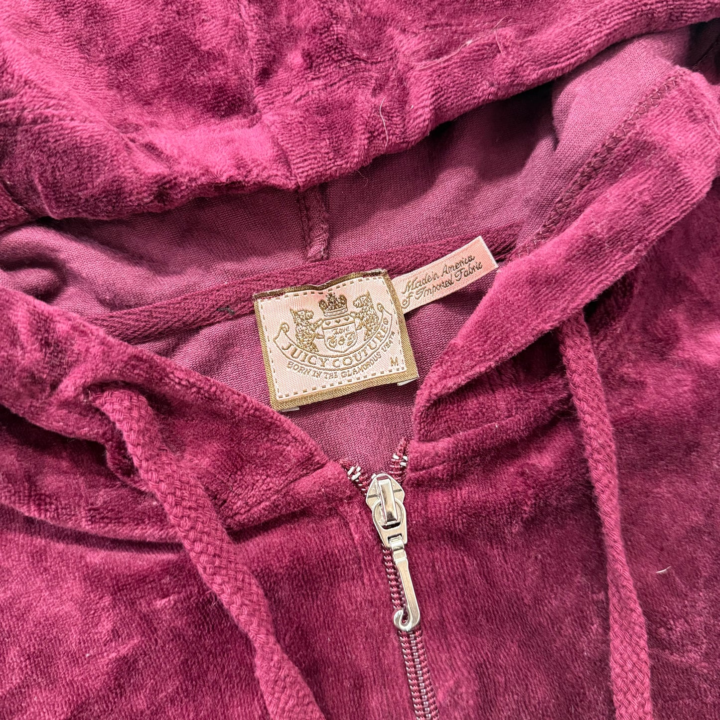 Juicy Couture Women's Maroon Velour Full Zip Hoodie Graphic Logo Preppy Size M