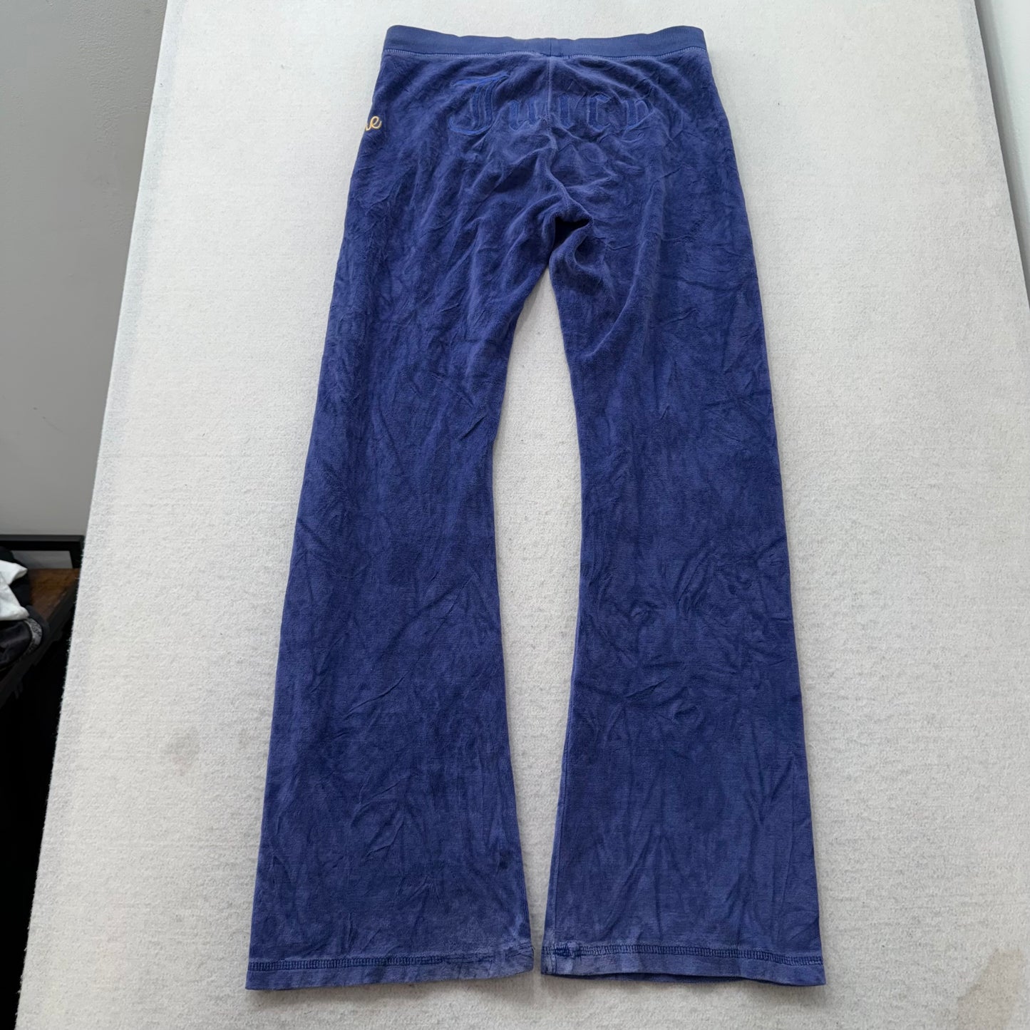 Juicy Couture Women Blue Velour Flare Track Pants Embroidered Logo Casual Size M