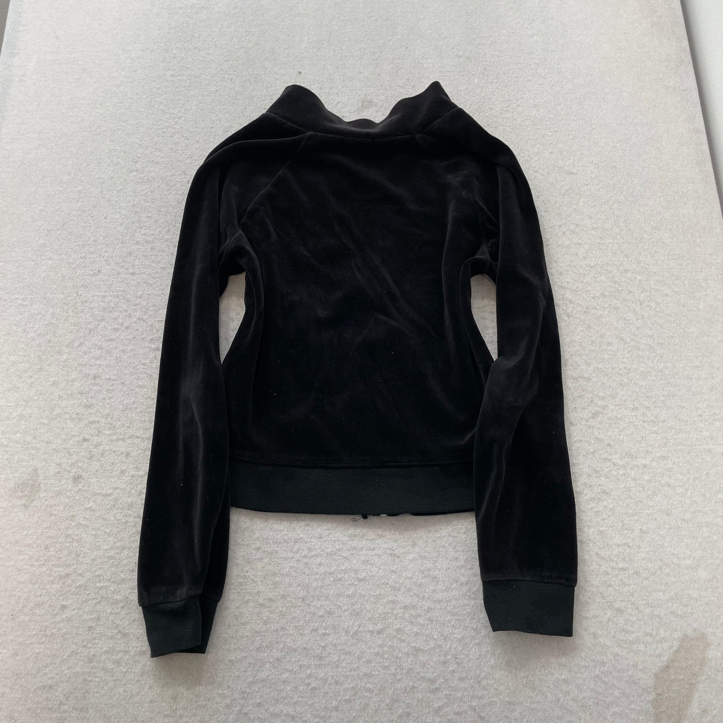 Vintage Juicy Couture Women's Black Velour Zip-Up Track Jacket Pockets Size L