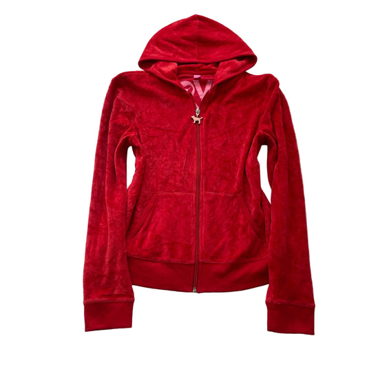 PINK Victoria's Secret LOVE PINK Women's Dark Red Velour Full Zip Hoodie Size L