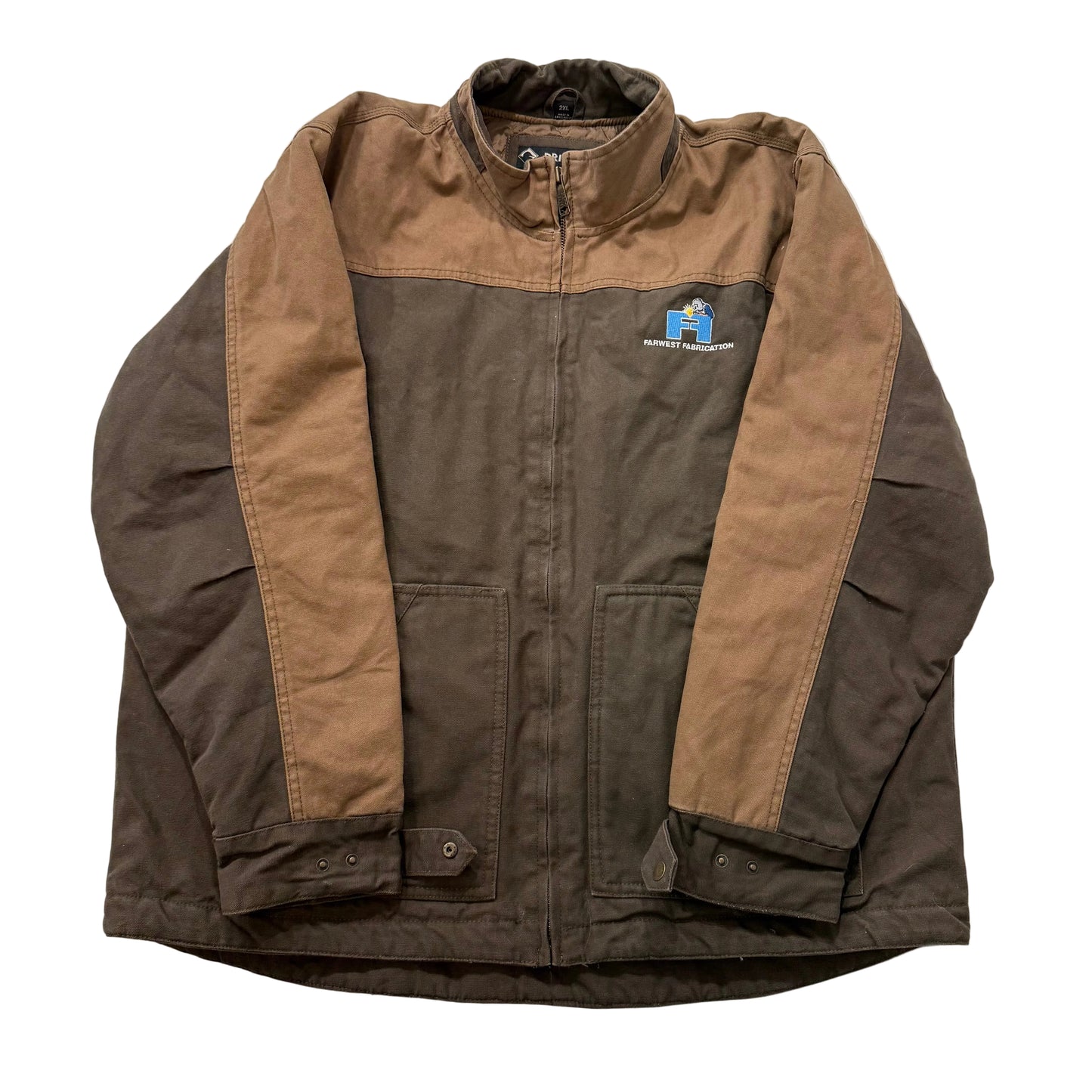 Dri Duck Farwest Fabrication Mens Brown Horizon Canvas Work Jacket Logo Size 2XL