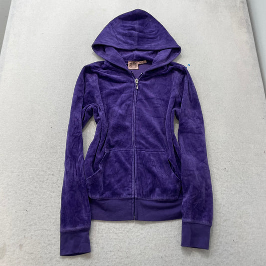 Juicy Couture Women Dark Periwinkle Velour Tracksuit Set Hoodie & Pant Size L/XL