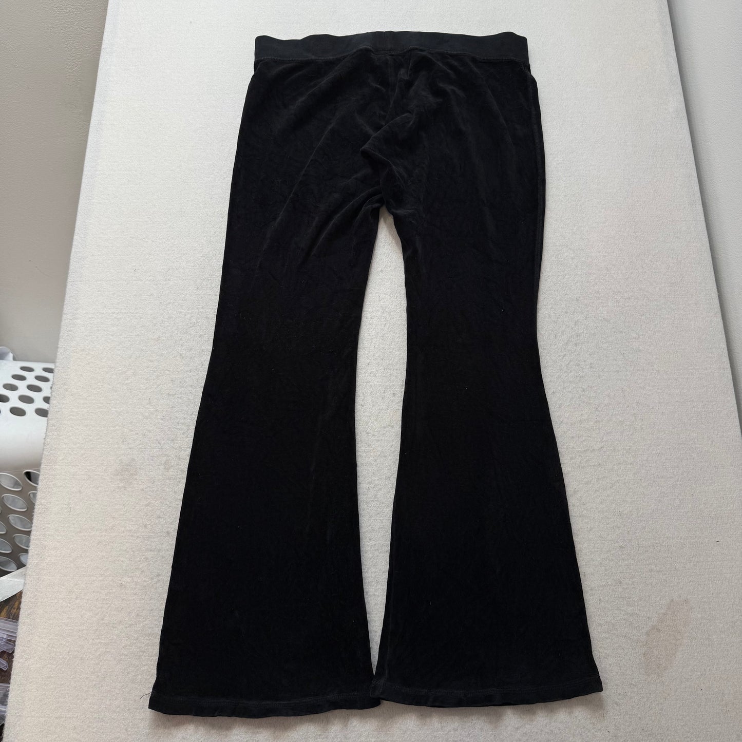Vintage Juicy Couture Women's Black Velour Flared Track Pants Crown Logo Size L