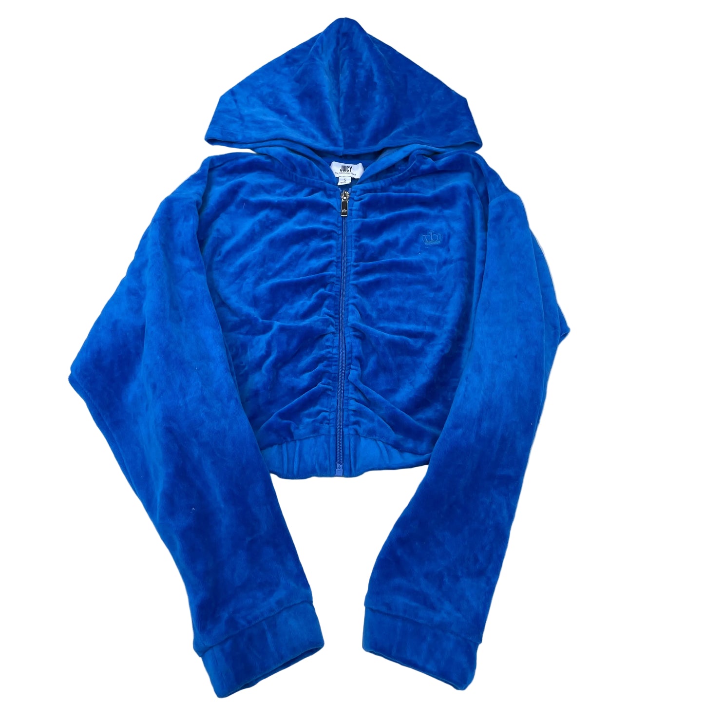 Juicy Couture Womens Blue Velour Zip-Up Cropped Hoodie Loungewear Classic Size S