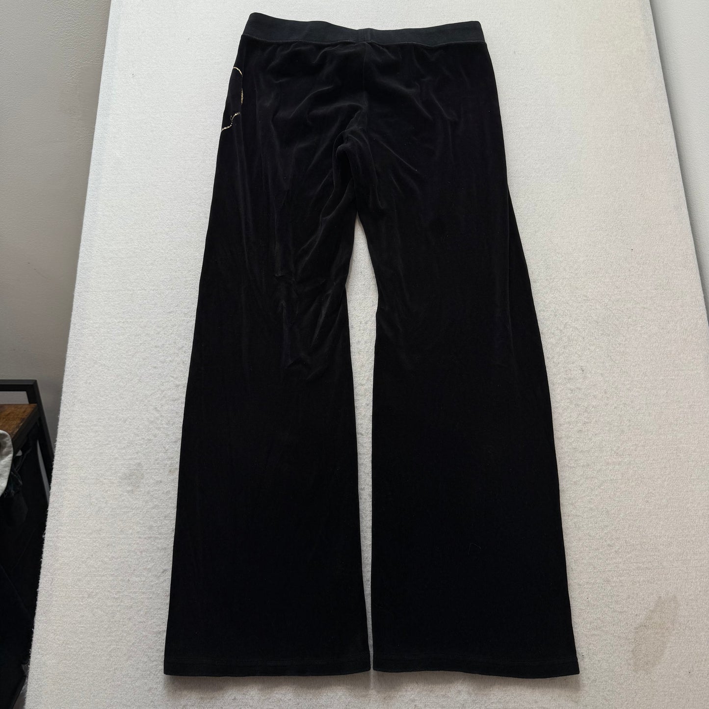 Juicy Couture Women's Jet Black Velour Flared Track Pant Loungewear Logo Size M