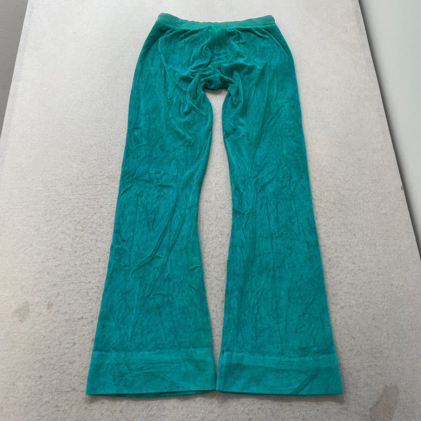Vintage Juicy Couture Women's Aqua Velour Flared Track Pants Pockets Y2k Size S