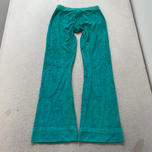 Vintage Juicy Couture Women's Aqua Velour Flared Track Pants Pockets Y2k Size S