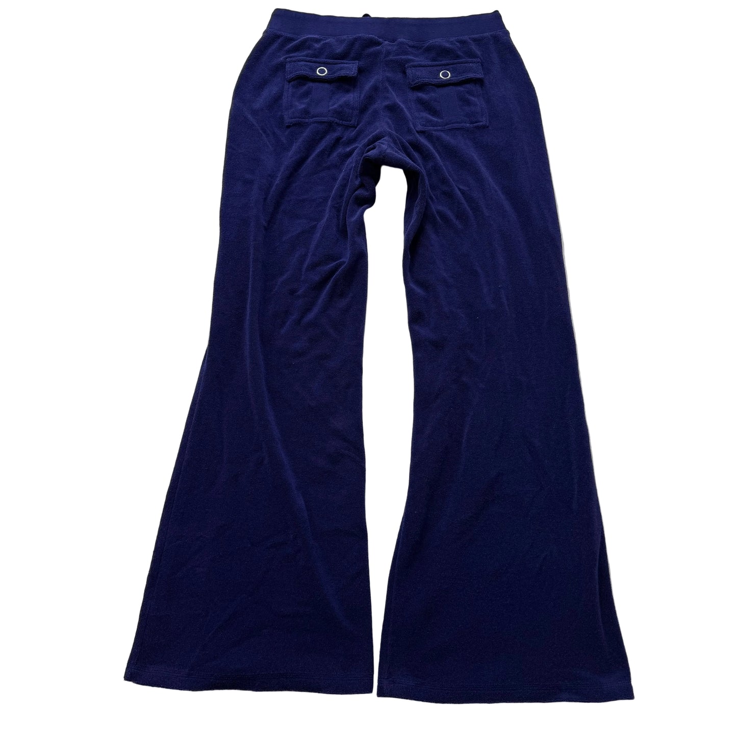 Juicy Couture Women's Navy Blue Terry Cloth Flared Leg Track Pant Pockets Size M