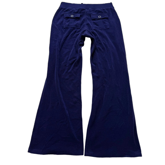 Juicy Couture Women's Navy Blue Terry Cloth Flared Leg Track Pant Pockets Size M