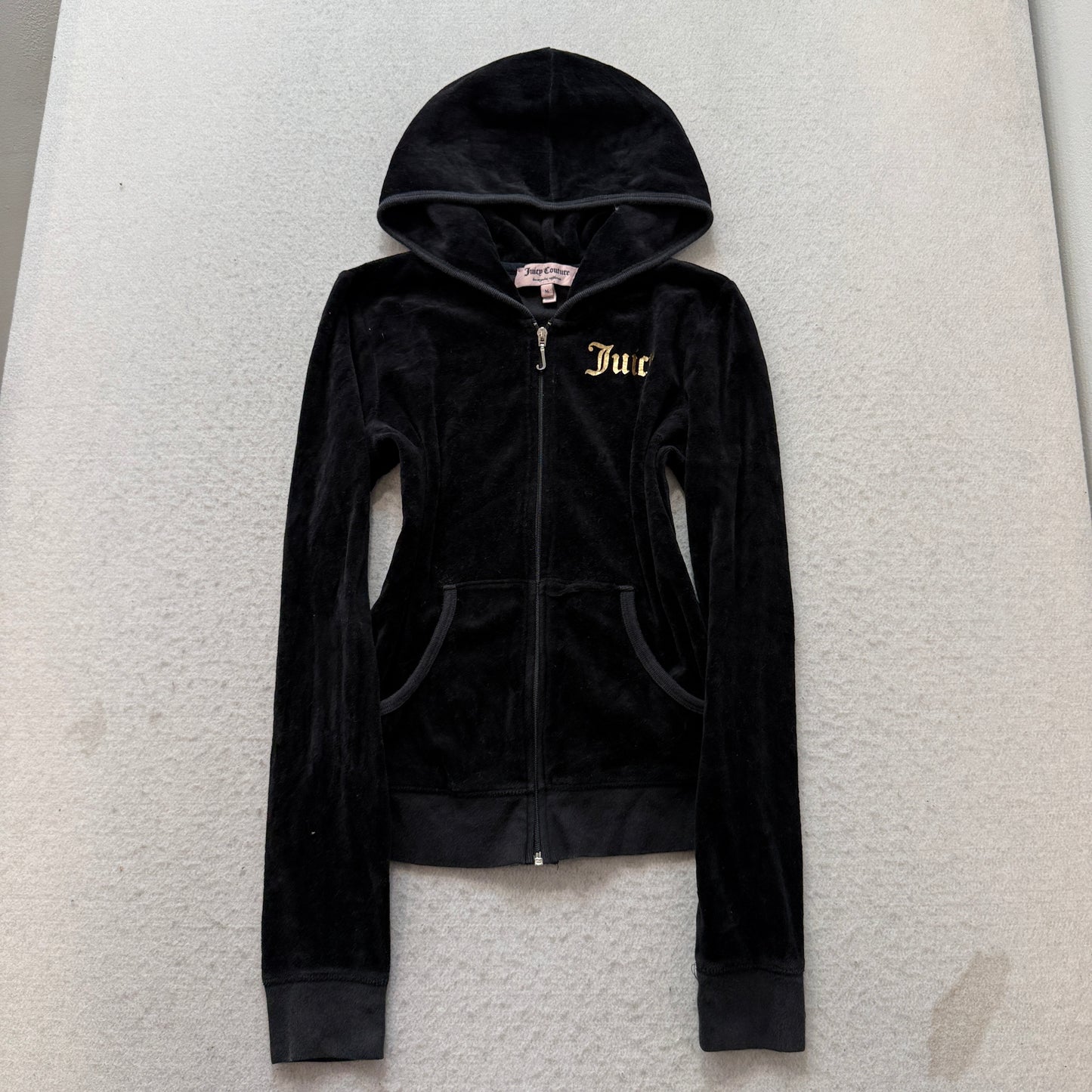 Juicy Couture Women's Black Velour Tracksuit Set Zip-Up Hoodie & Flared Pant - M