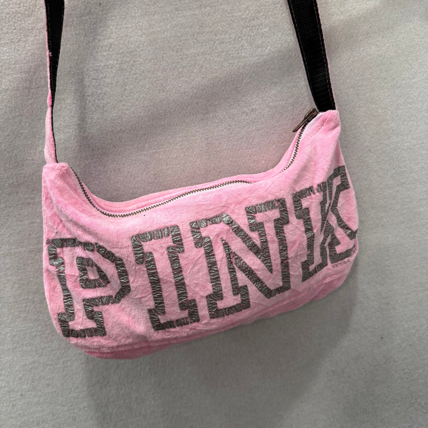 PINK by Victoria's Secret Pink Velour Casual Wear Logo Shoulder Baguette Bag