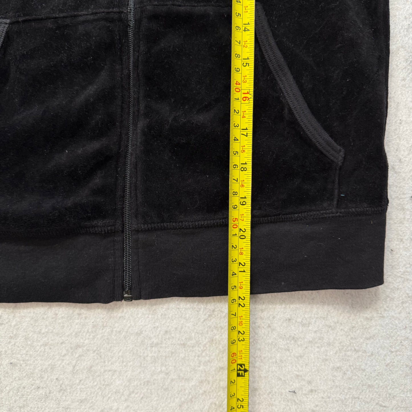Juicy Couture Black Velour Tracksuit Set Zip-Up Hoodie Drawstring Pant Size M/L
