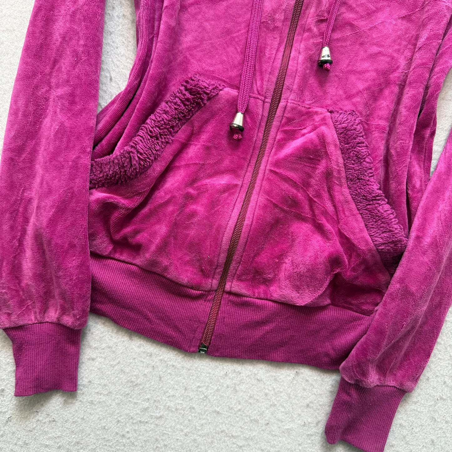 Vintage Juicy Couture Womens Rich Magenta Velour Zip-Up Hoodie Loungewear Size S