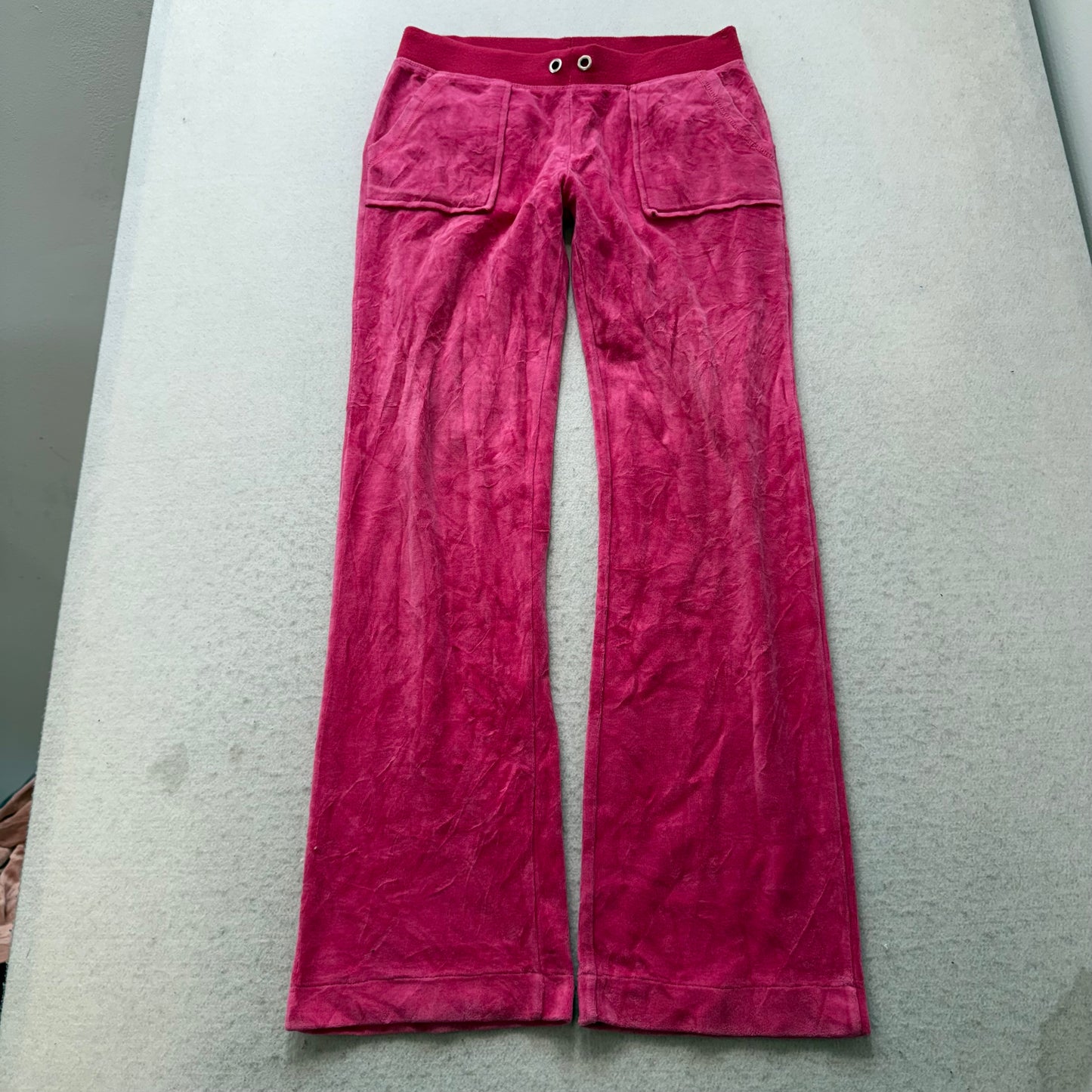 Vintage Juicy Couture Women's Hot Pink Velour Flared Track Pants Pockets Size L