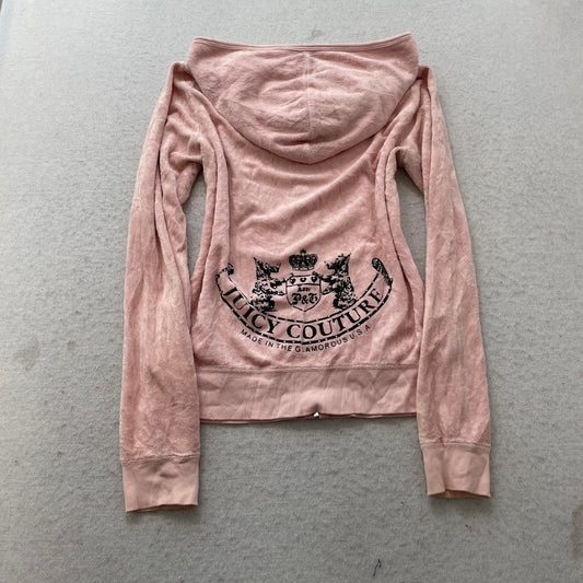 Vintage Juicy Couture Scottie Dogs Womens Pink Terry Cloth Hoodie Rhinestone - L