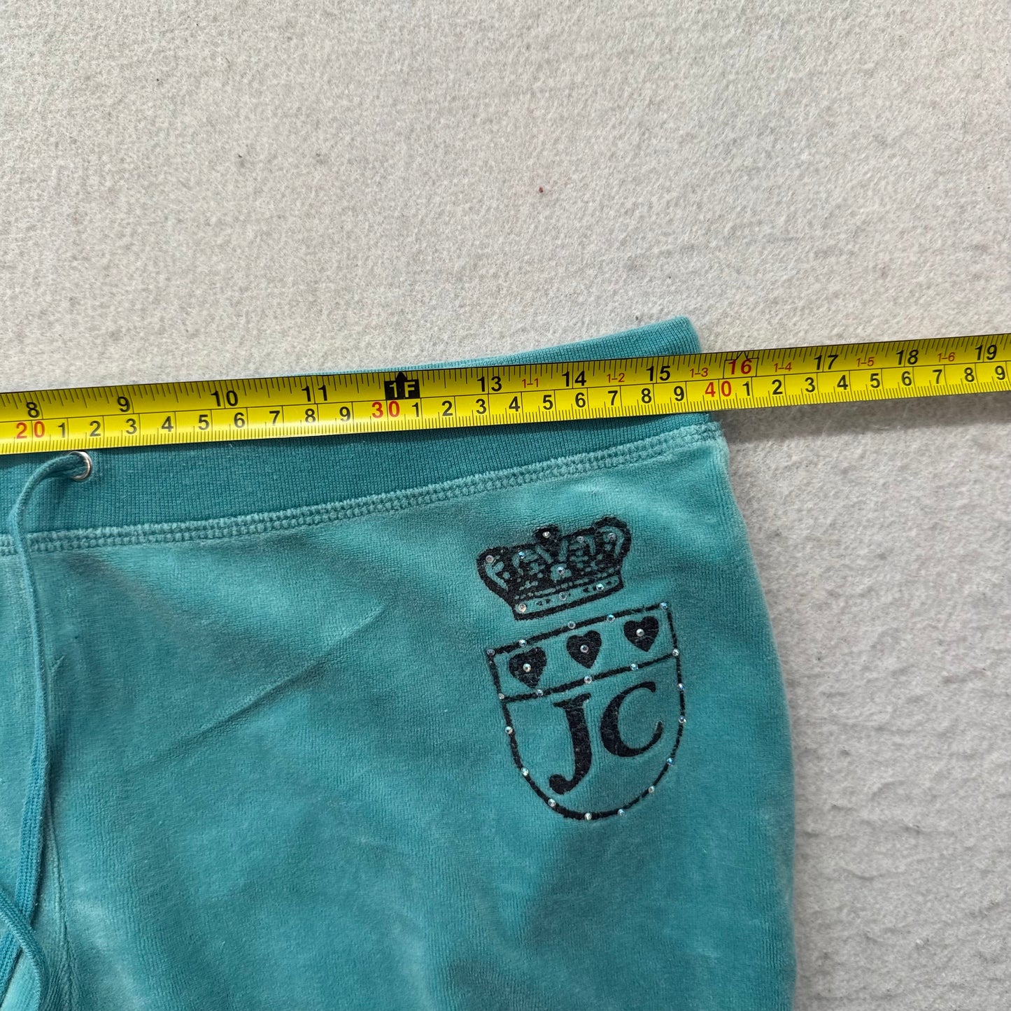 Vintage Juicy Couture Women's Teal Velour Flared Track Pants Drawstring Size S