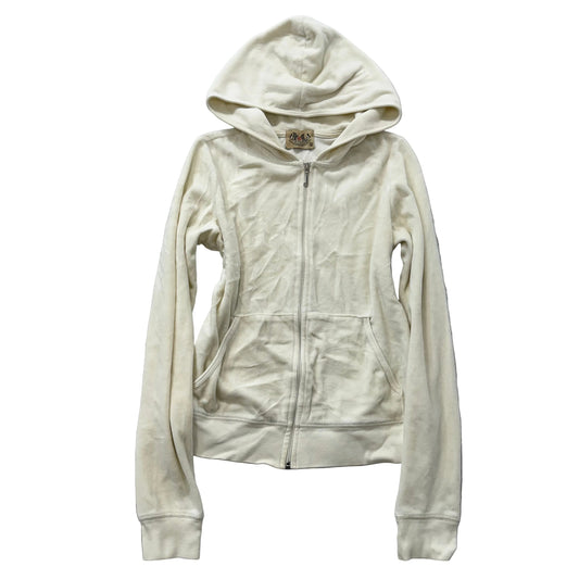 Juicy Couture Women's Ivory Velour Full Zip Hoodie Split Kangaroo Pockets Size M