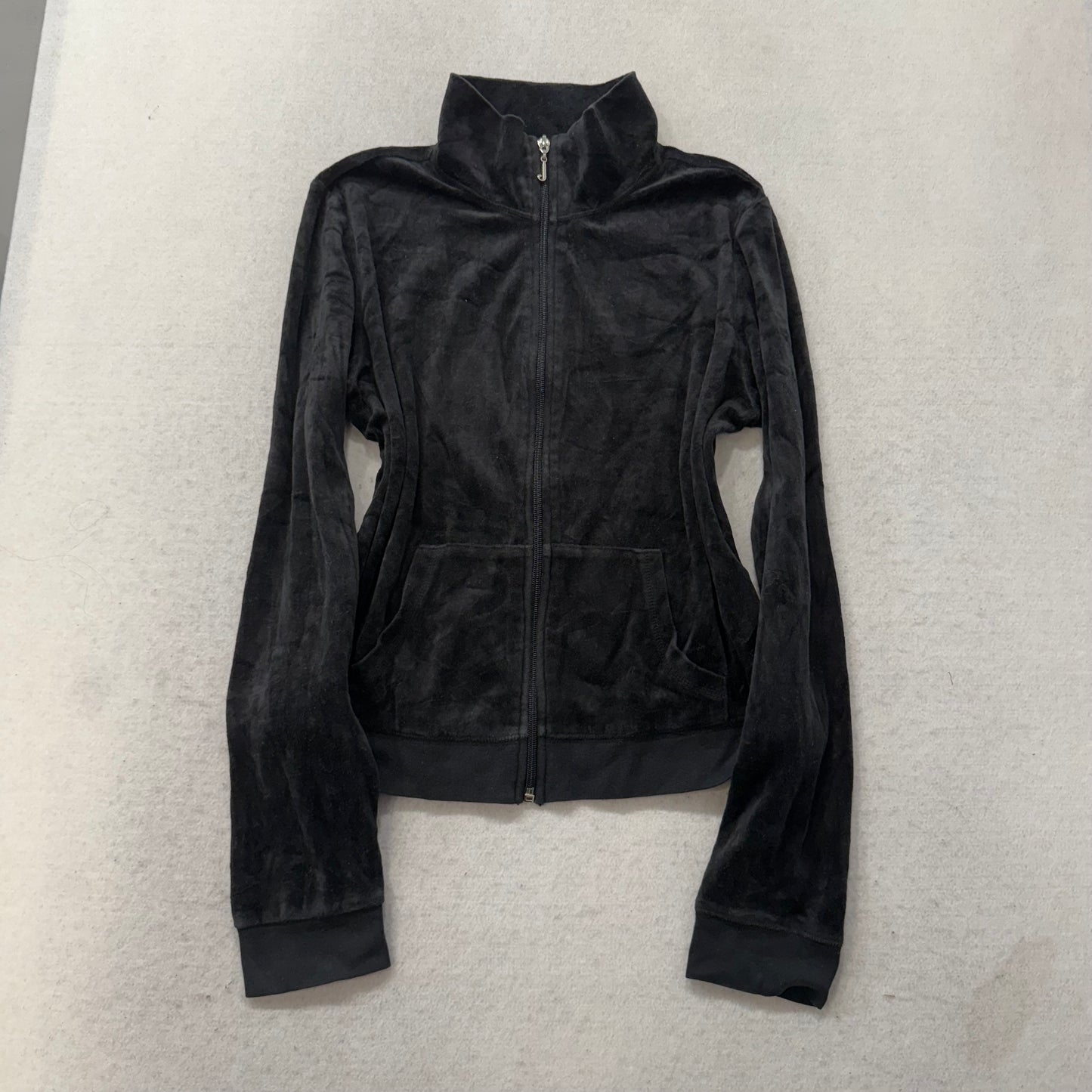 Juicy Couture Black Velour Tracksuit Set Zip Up Jacket & Flared Pants Y2K Size L