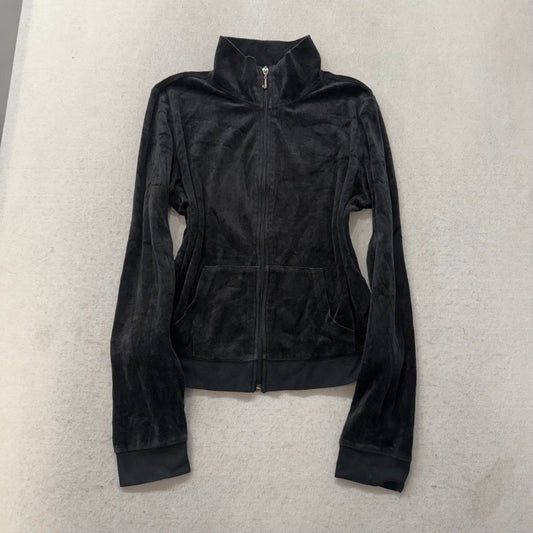 Juicy Couture Black Velour Tracksuit Set Zip Up Jacket & Flared Pants Y2K Size L