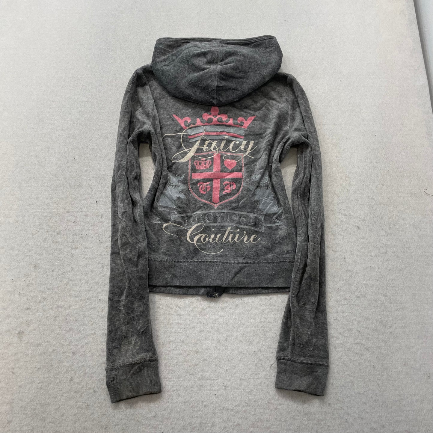 Juicy Couture Women's Gray Velour Tracksuit Set Hoodie & Pant Graphic Size P/M
