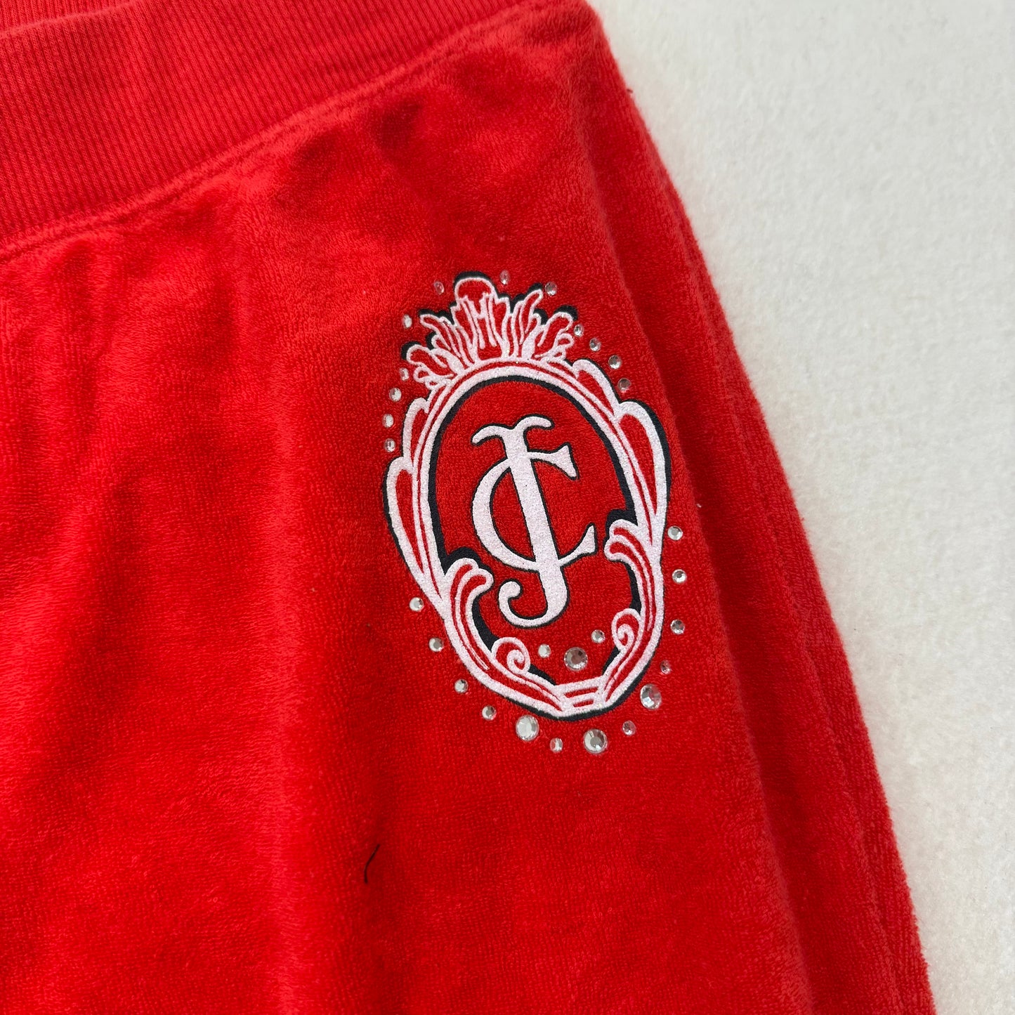 Vintage Juicy Couture rhinestone red terry cloth capris pants size M