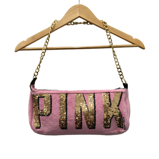 PINK Victoria's Secret Pink Velour Gold Sequin Logo Casual Shoulder Baguette Bag