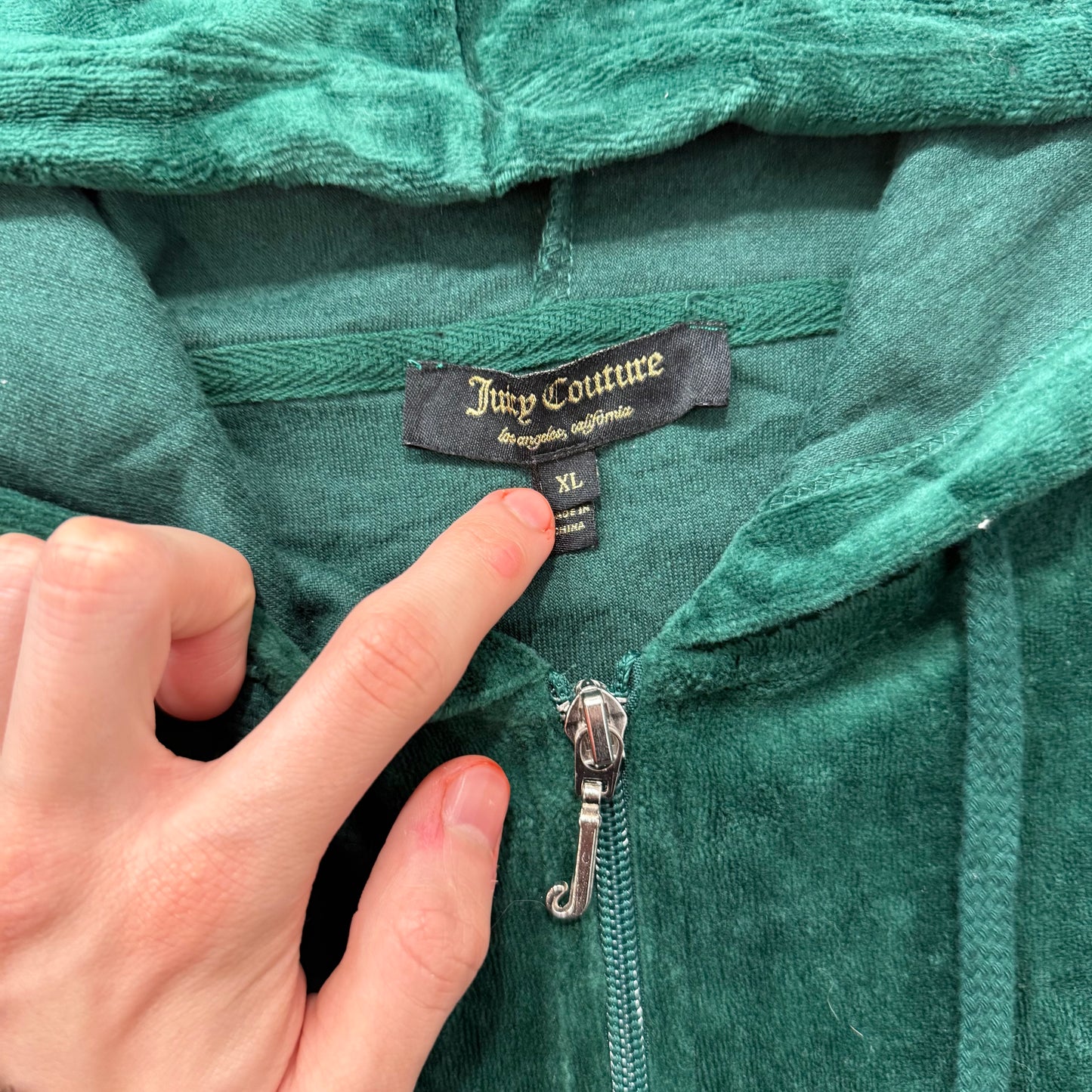 Juicy Couture Women's Brunswick Green Velour Full Zip Hoodie Loungewear Size XL
