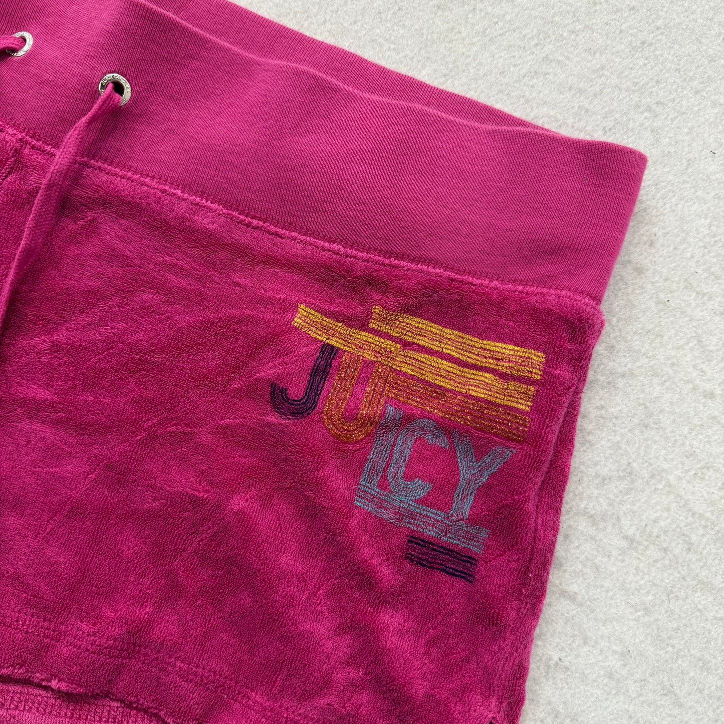 Juicy Couture Women's Hot Pink Terry Cloth Micro Shorts Drawstring Logo Size M