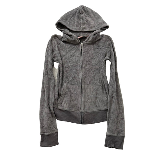 Vintage Juicy Couture Women's Heather Gray Velour Full Zip Hoodie Preppy Size S