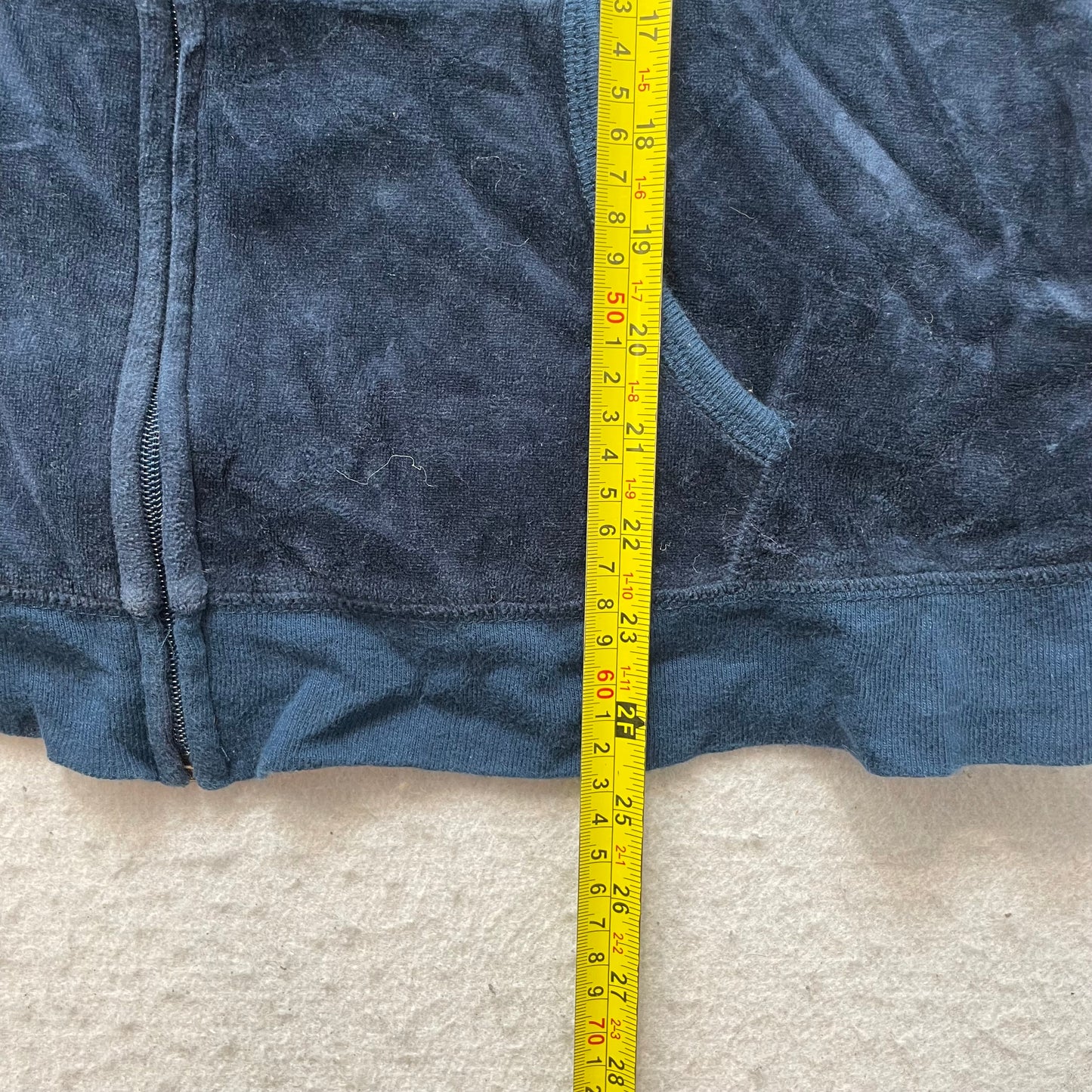 Vintage Juicy Couture Women's Navy Velour Zip-Up Hoodie Pocket Streetwear Size L
