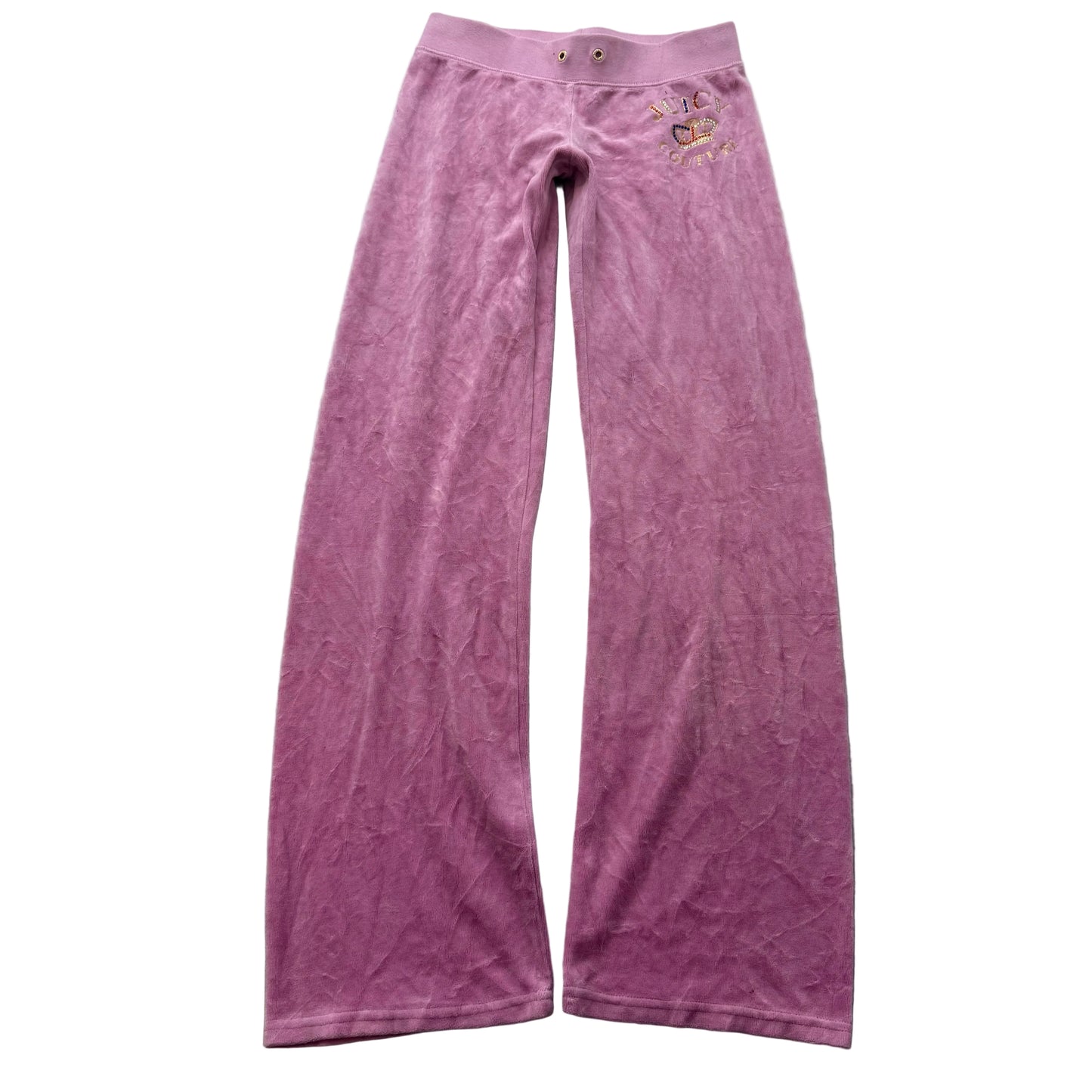 Juicy Couture Women Pastel Pink Velour Flared Track Pant Rhinestone Logo Size XS