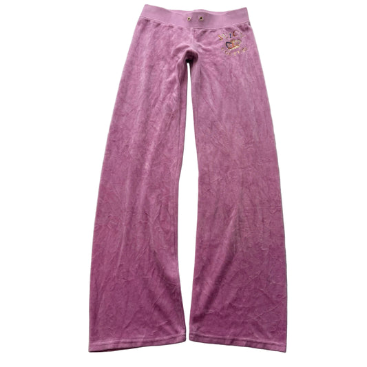 Juicy Couture Women Pastel Pink Velour Flared Track Pant Rhinestone Logo Size XS