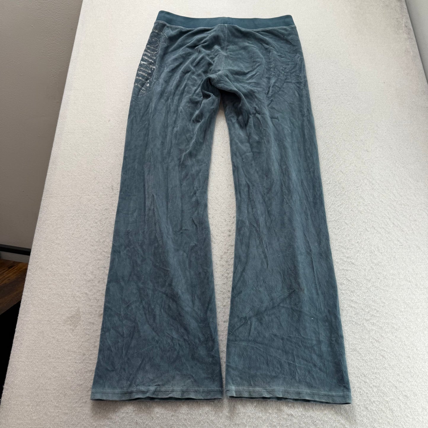 Juicy Couture Women's Slate Blue Velour Flared Leg Track Pants Loungewear Size S