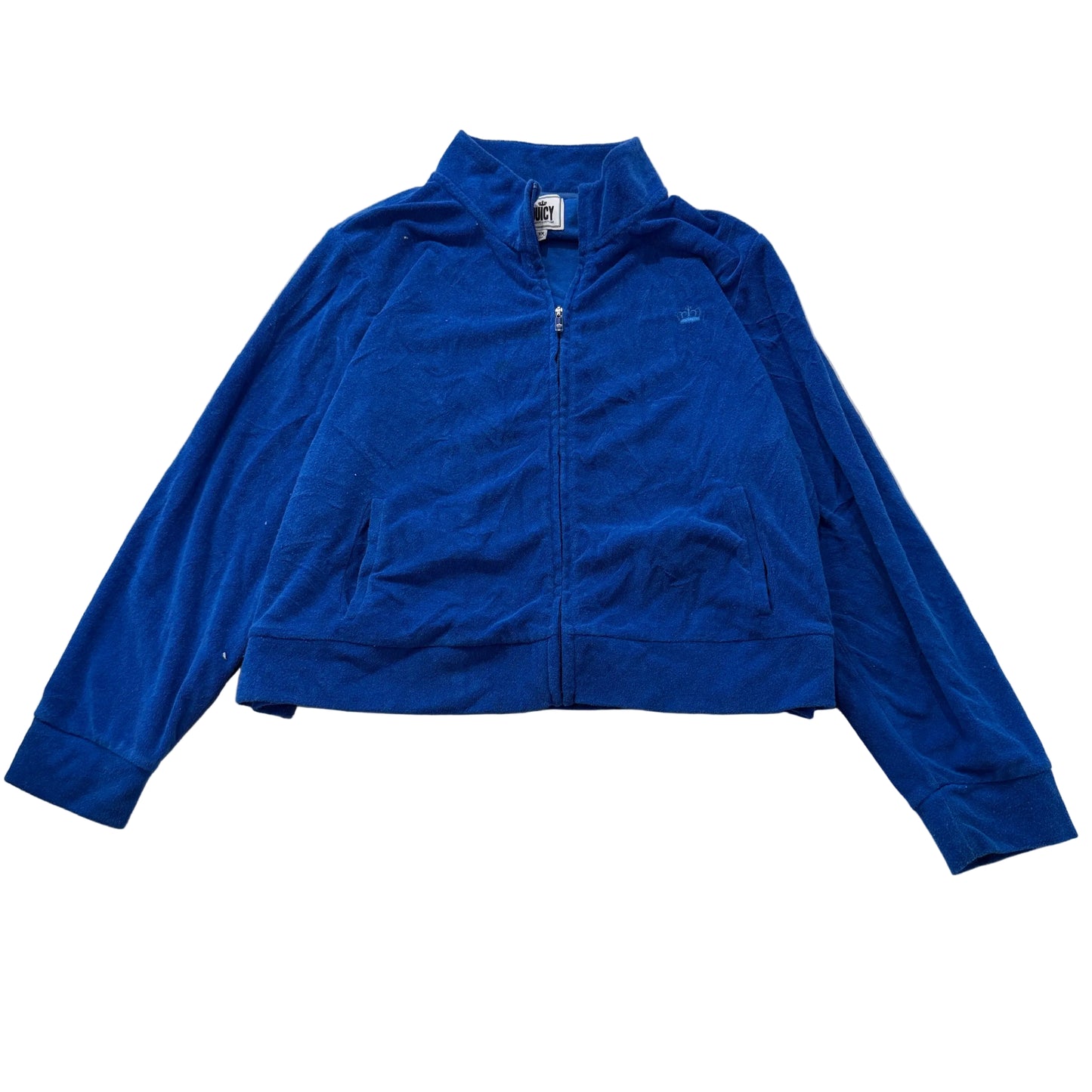 Juicy Couture Women's Royal Blue Velour Zip-Up Jacket Pockets Classic Size 3X