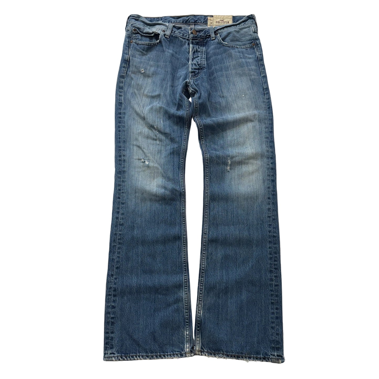Hollister California Men's Blue Denim Bootcut Jeans Pockets Classic Size 34x34