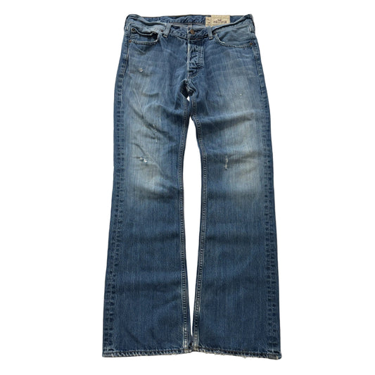 Hollister California Men's Blue Denim Bootcut Jeans Pockets Classic Size 34x34