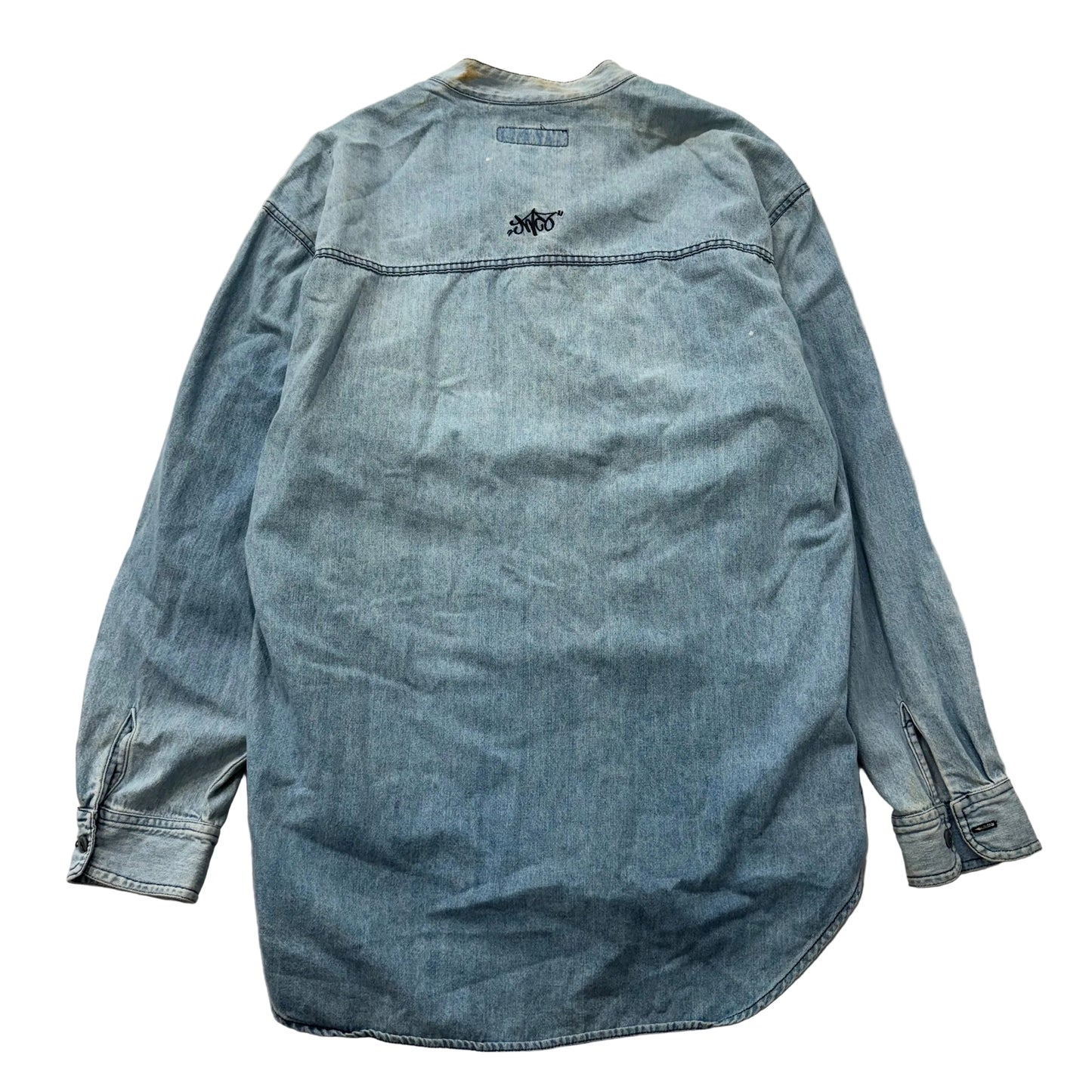 Jnco Mens Light Blue Denim Button-Down Shirt Grandad Collar Flap Pockets Size XL