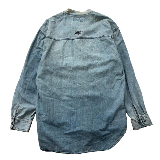 Jnco Mens Light Blue Denim Button-Down Shirt Grandad Collar Flap Pockets Size XL
