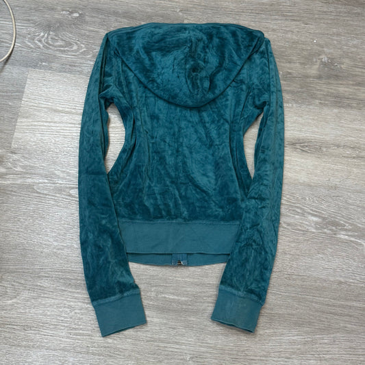 Juicy Couture Women's Teal Blue Velour Zip-Up Hoodie Pockets Loungewear Size M
