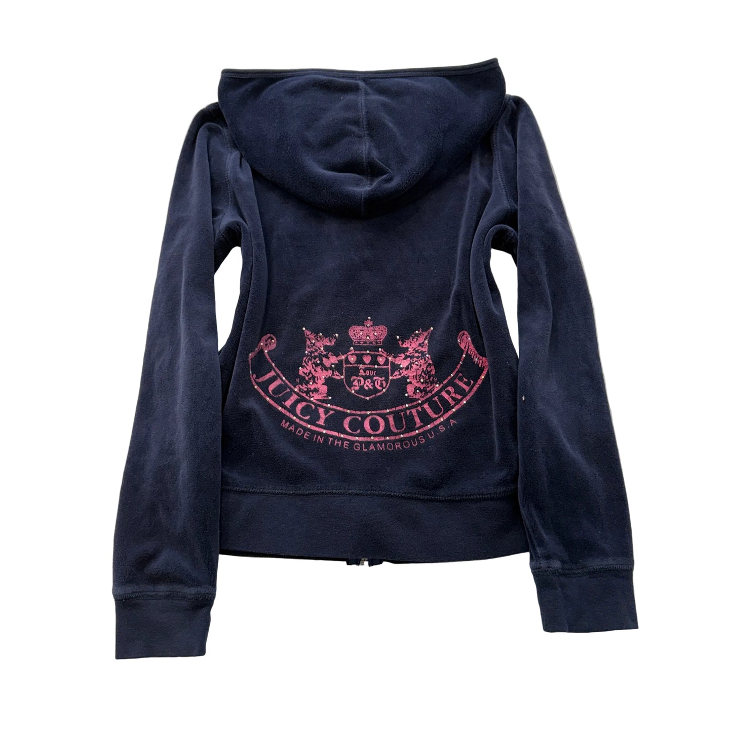 Juicy Couture Scottie Dogs Women's Navy Blue Velour Zip-Up Hoodie Logo Size M
