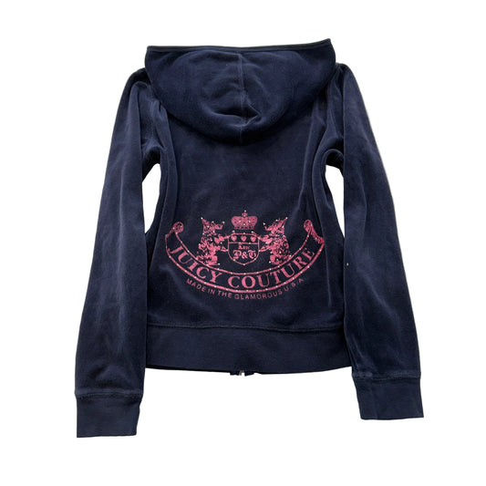 Juicy Couture Scottie Dogs Women's Navy Blue Velour Zip-Up Hoodie Logo Size M