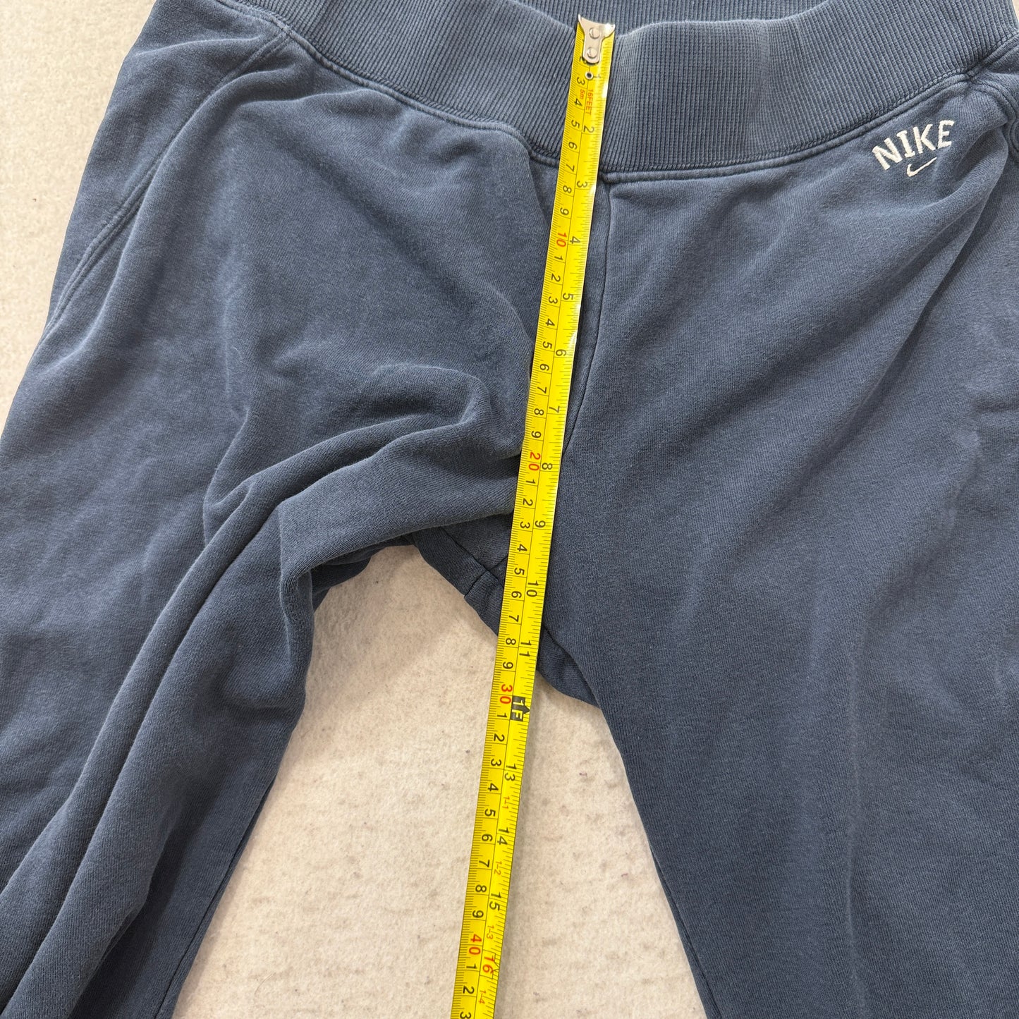 Nike Women's Navy Blue Wide Leg Sweatpants Drawstring Swoosh Logo Relaxed Size L