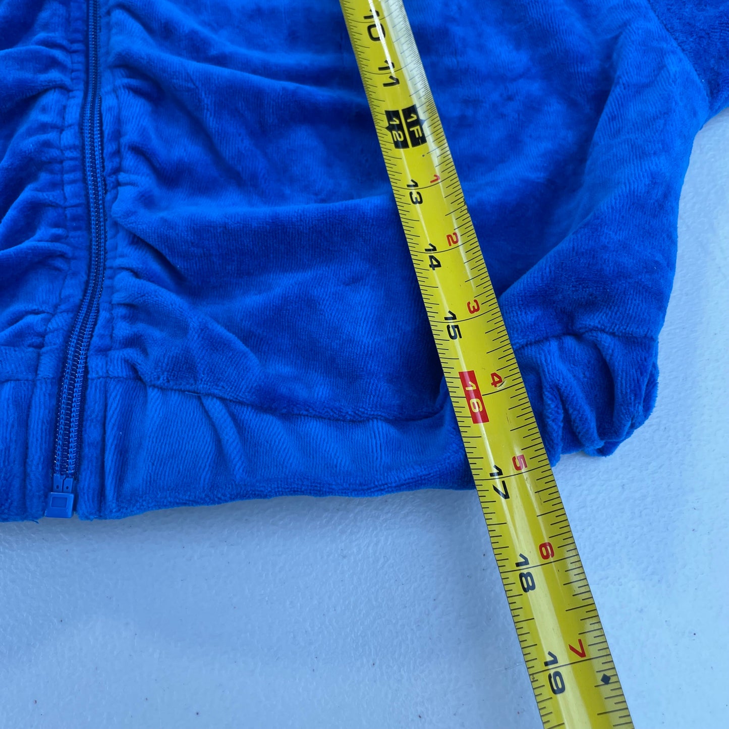 Juicy Couture Womens Blue Velour Zip-Up Cropped Hoodie Loungewear Classic Size S