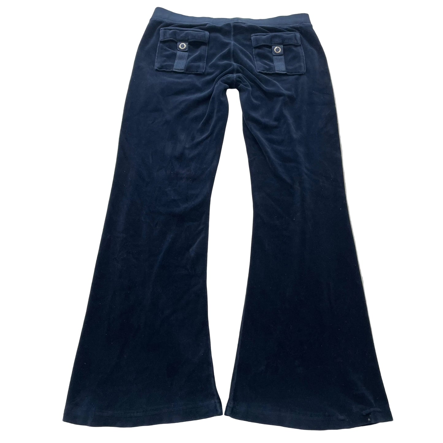 Juicy Couture Women's Navy Velour Flare Leg Track Pant Drawstring Pockets Size M