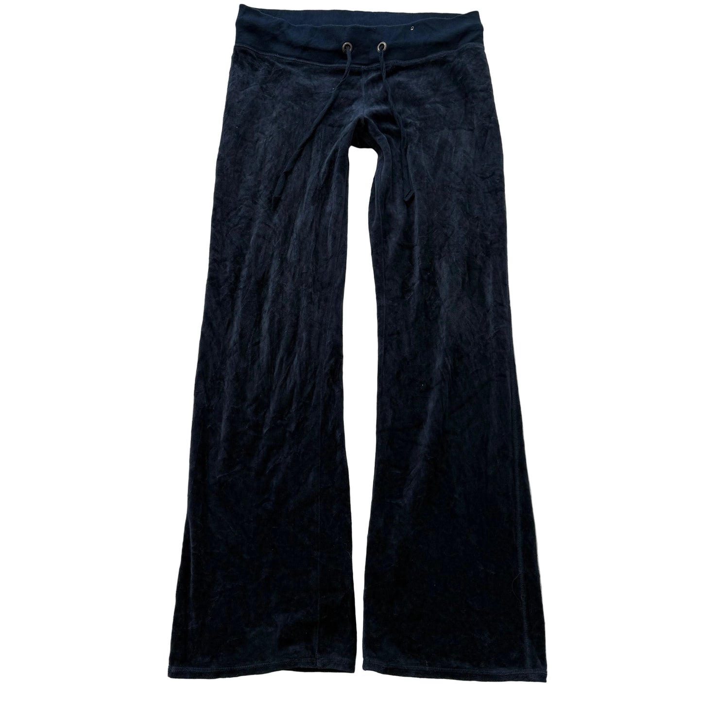 Vintage Juicy Couture Women's Navy Velour Flared Track Pant Drawstring Size S